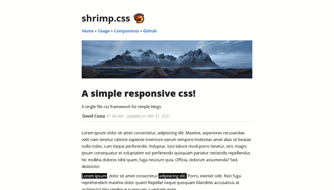 Shirmp.css web framework screenshot